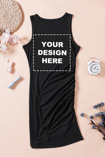 Minivestido sin mangas con cuello redondo y dobladillo arqueado fruncido