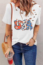 White Flower USA Graphic Distressed Tee