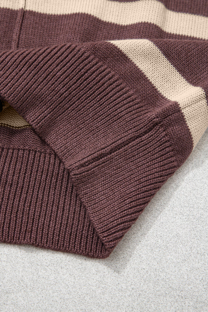 Brown Stripe Knit Western Short Sleeve Sweater