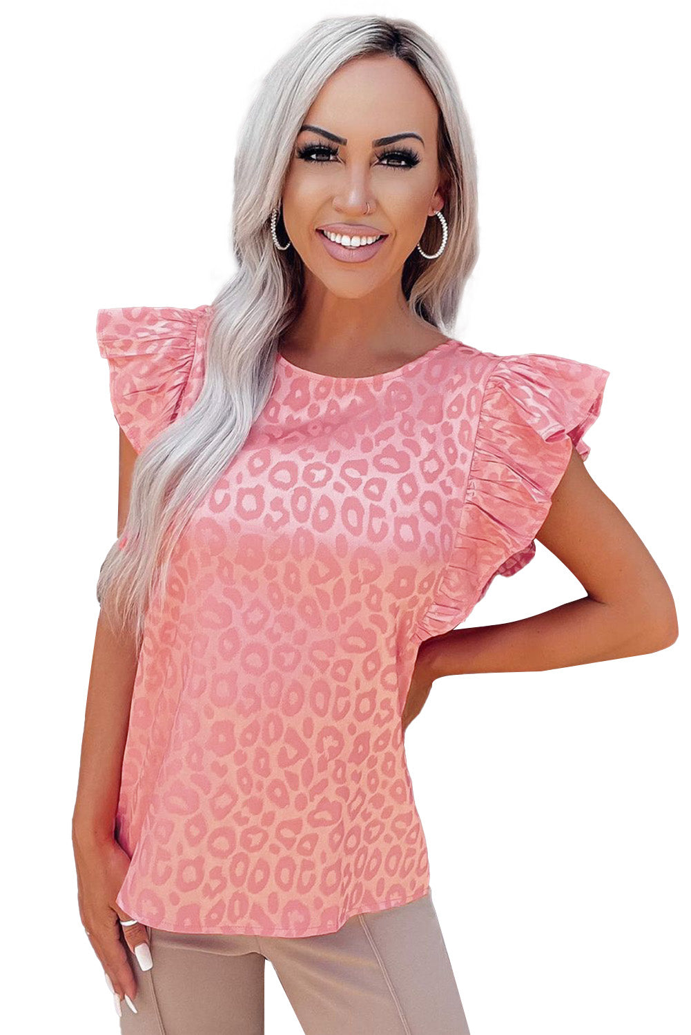 Débardeur à volants en satin imprimé léopard 