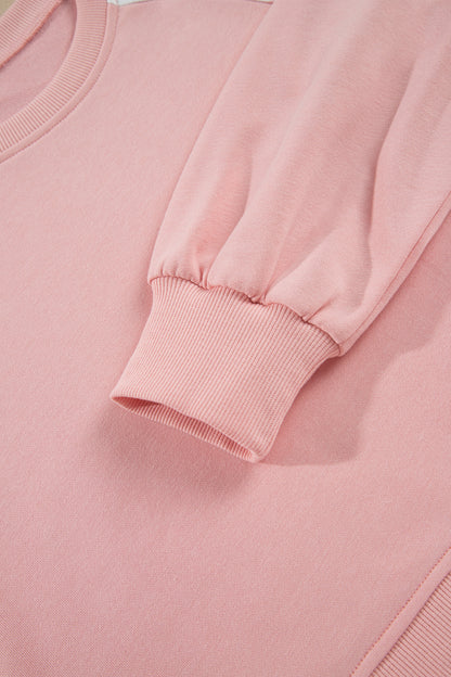 Pink Polka Dot Patchwork Colorblock Long Sleeve Casual Two Piece Pants Set