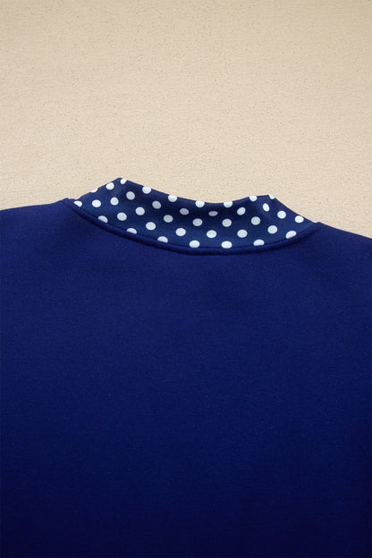 Dark Blue Colorblock Polka Dot Contrast Trim Oversized Sweatshirt