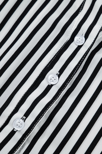 Black Striped Half Sleeve Button-Up Shirt