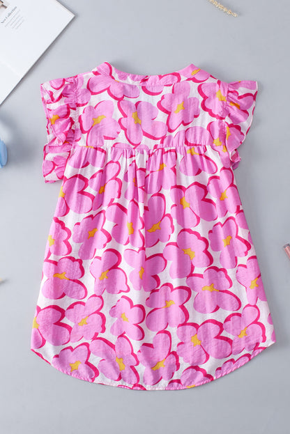 Chemisier babydoll à manches volantées et motif floral rose