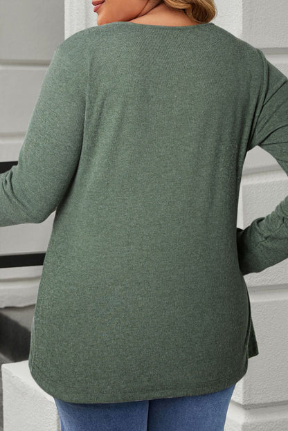 Haut Henley vert brume grande taille à boutons-pression