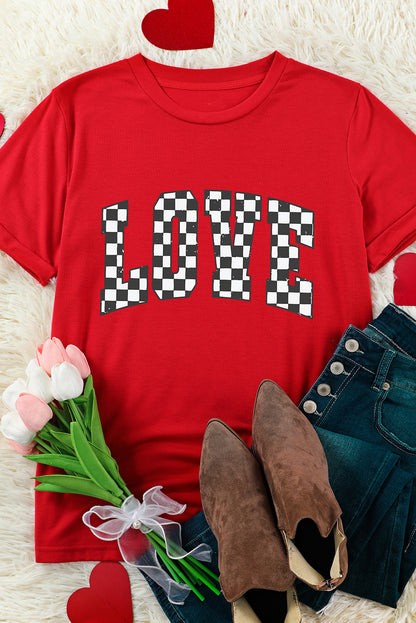 T-shirt de Saint-Valentin à carreaux rouges avec motif lettre LOVE
