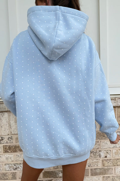 Sky Blue Polka Dot Printed Oversized Hoodie Casual Shorts 2pcs Set