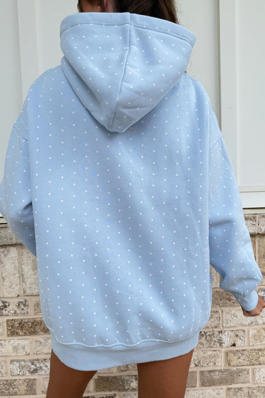 Sky Blue Polka Dot Printed Oversized Hoodie Casual Shorts 2pcs Set