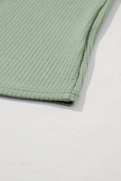 Clearly Aqua Solid Color Corded Drop Shoulder Long Sleeve Top