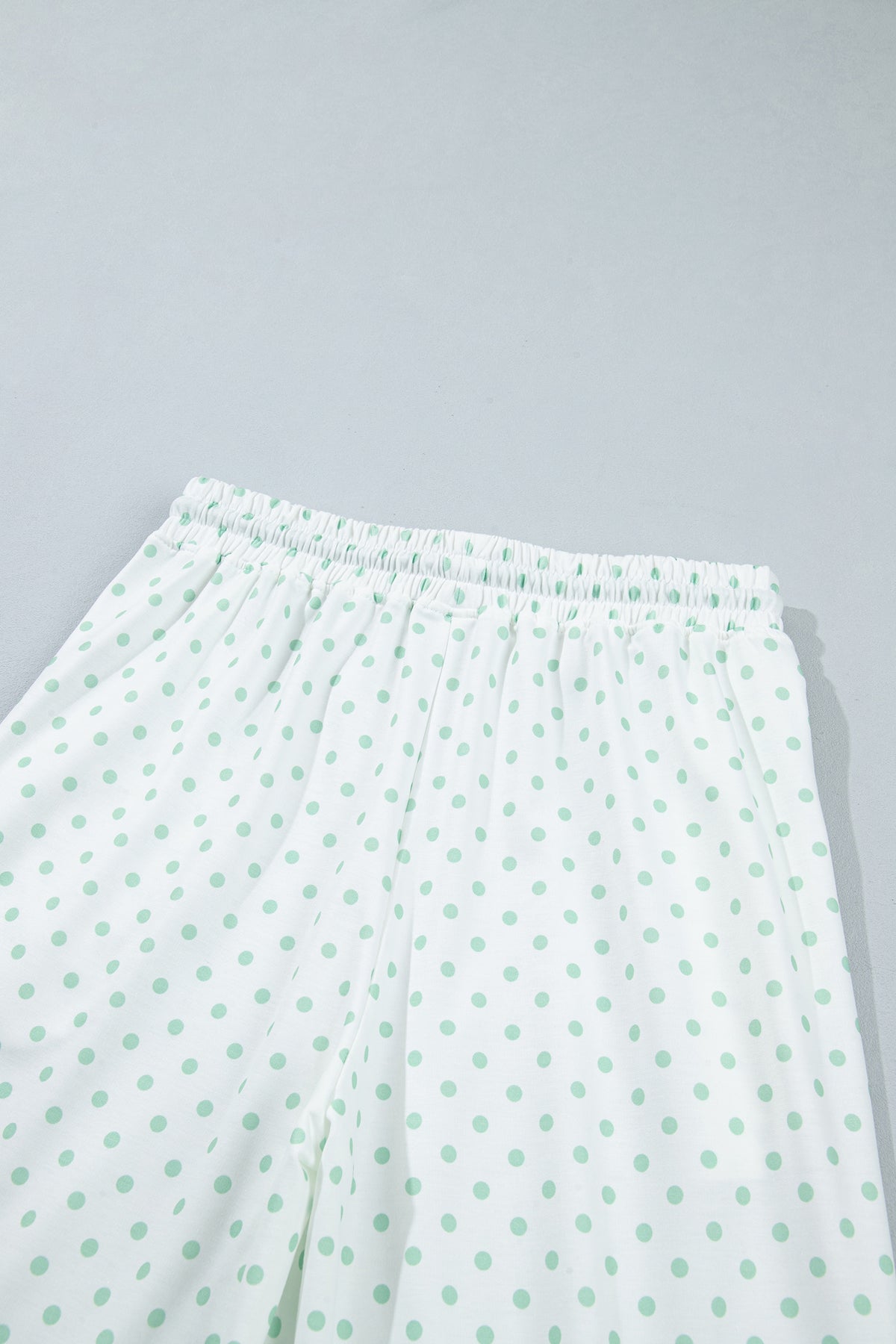 Green Polka Dot Patchwork Colorblock Long Sleeve Casual Two Piece Pants Set