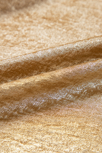 Gold Bow Tie Front Puff 3/4 Sleeve Ruffle Hem Blouse