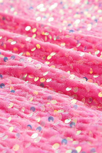 Sweat-shirt Henley à ourlet haut et bas en patchwork de sequins Bonbon