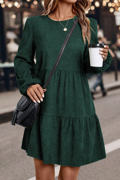 Black Lantern Sleeve Tiered Mini Dress