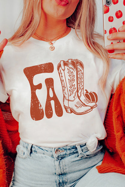 White FALL Boots Cracking Graphic T Shirt