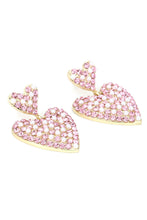 Pink Rhinestone Pearl Dual Heart Shape Valentine Earrings