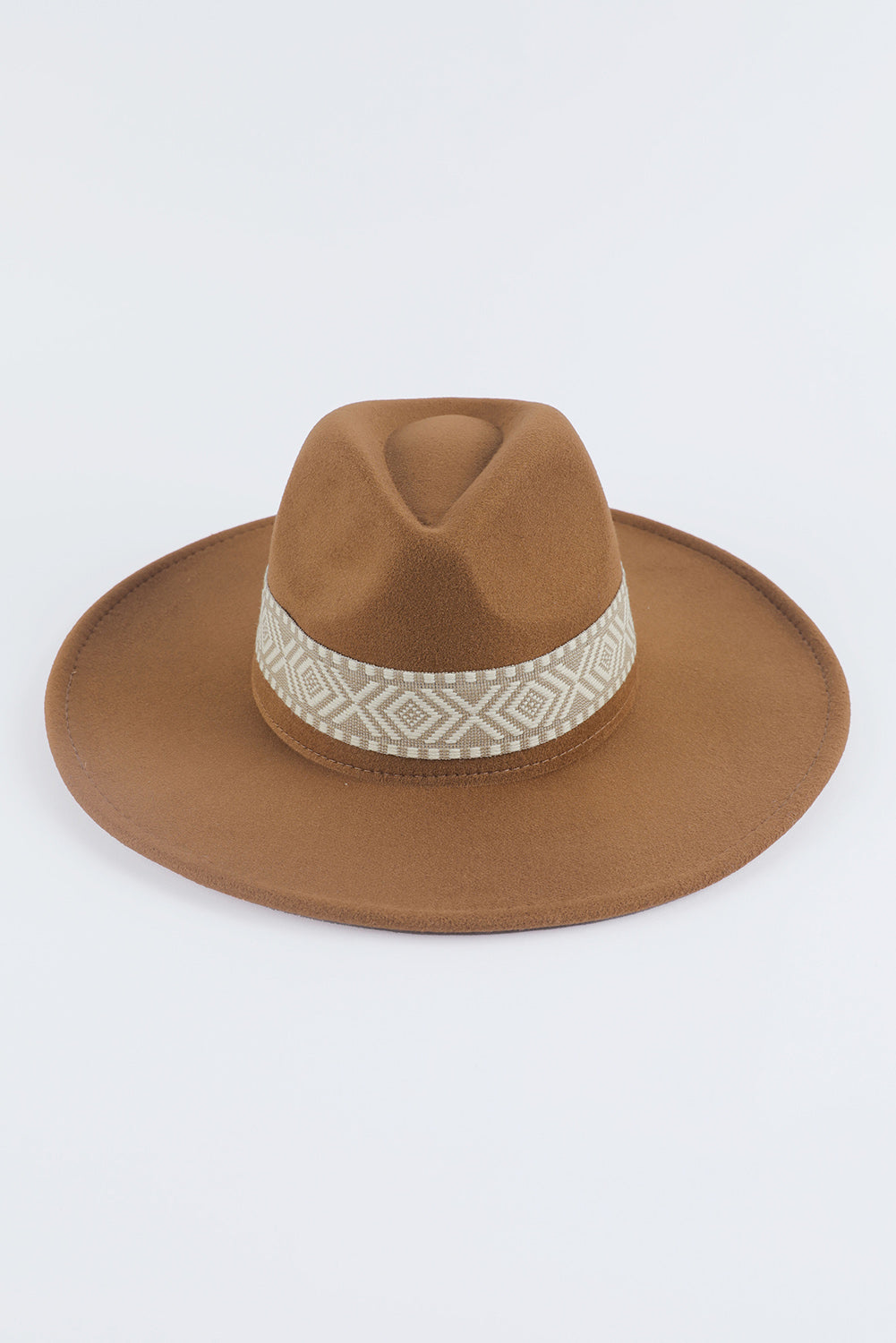 Sombrero Fedora plano retro con bordado azteca marrón