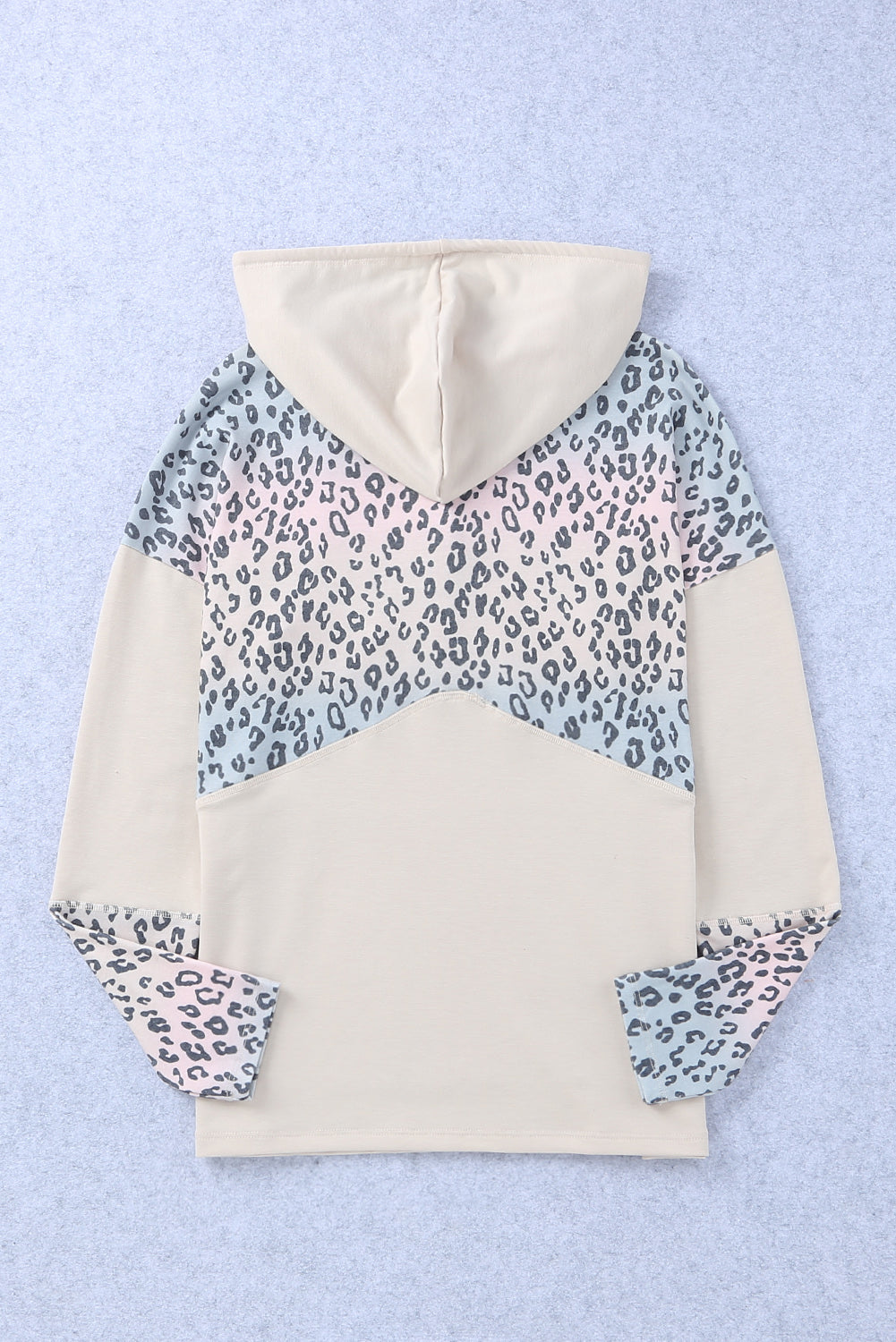 Leopard Patchwork Buttons Hooded Sweatshirt with Pocket