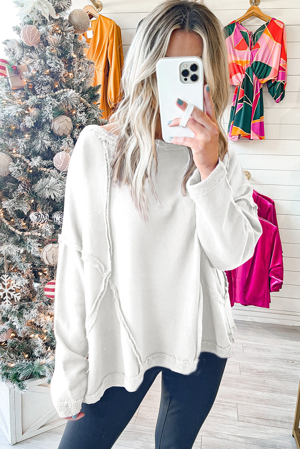 Sweat-shirt oversize à coutures apparentes, épaules tombantes et ourlet brut