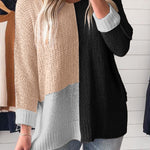 Black Color Block Knit V Neck Loose Sweater