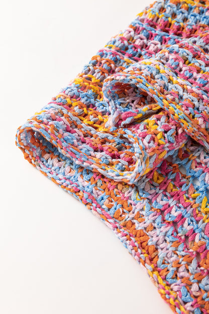 Gilet ample en crochet de couleur rose contrastée