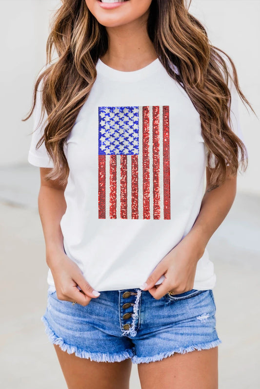 White Shimmery Flag Graphic Tee
