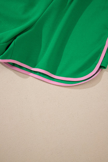 Ensemble t-shirt ras du cou et short texturés bicolores vert vif