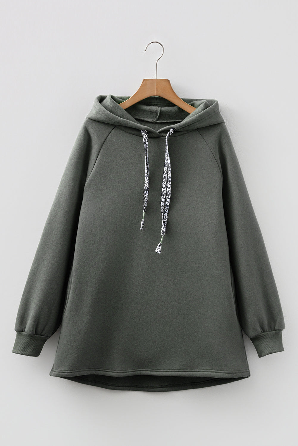 Four Leaf Clover Fleece Lined Adjustable Drawstring Oversize Tunic Hoodie