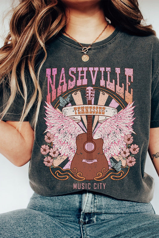 Black Nashville Tennessee Music City Graphic T Shirt