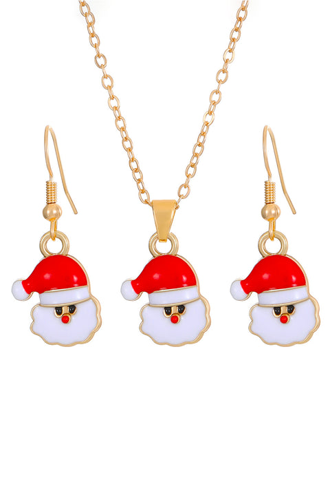 Fiery Red Christmas Santa Claus Earrings and Necklace Set