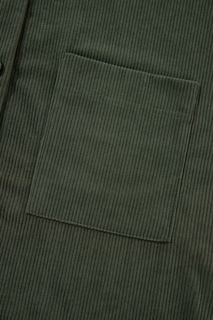 Veste-chemise à capuche surdimensionnée en velours côtelé contrasté vert jungle