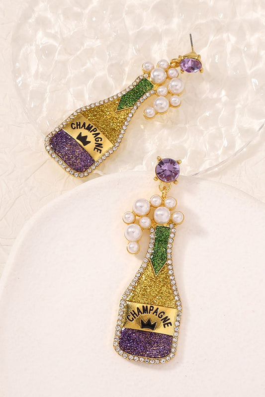 Yellow Pearl Rhinestone Carnival Bottle Shape Dangle Earrings