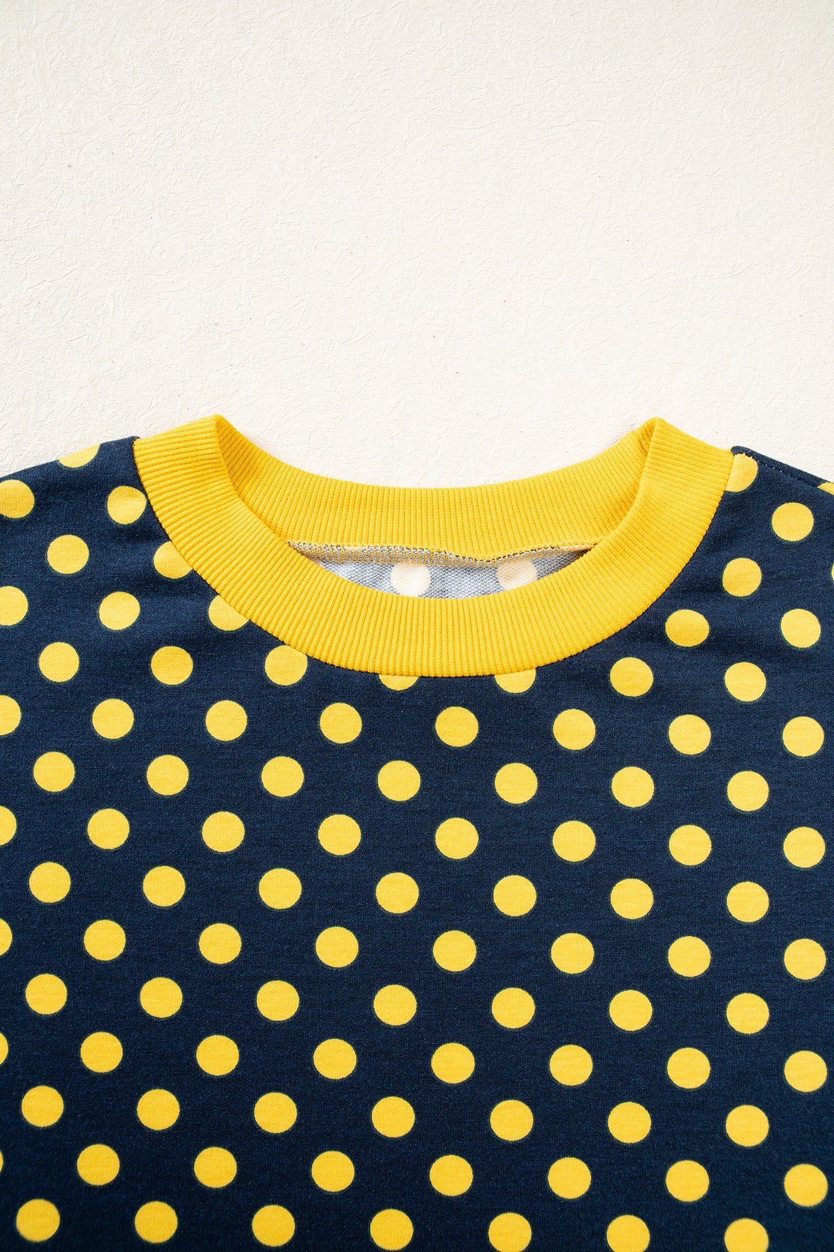 Blue Polka Dot Print Contrast Trim Round Neck Bracelet Sleeve Top