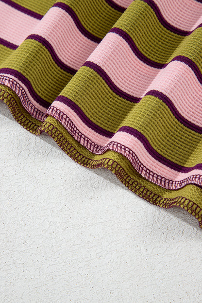 Haut à manches longues et col cranté à rayures contrastées vert épinard