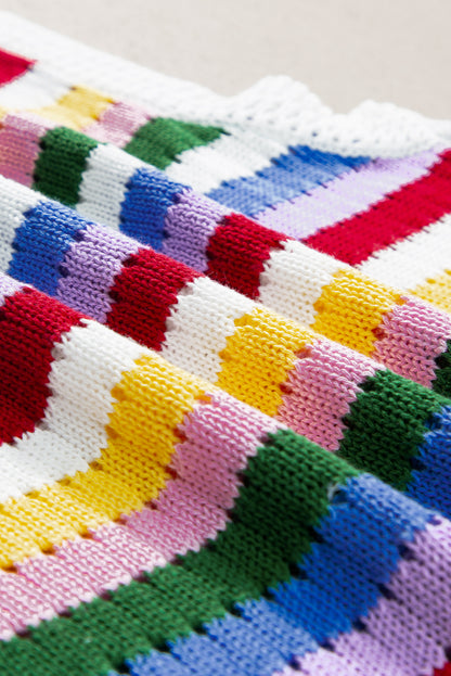 Gilet pull slim en maille rayée multicolore à œillets