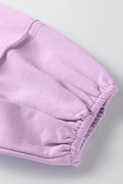 Orchid Petal Solid Color Raw Seam Patchwork Baggy Sweatshirt