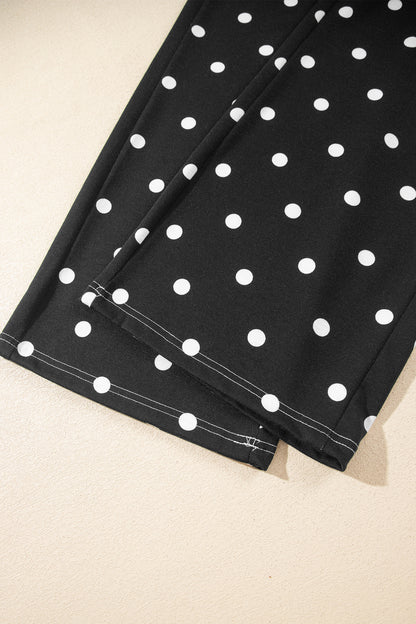 Black Polka Dot Half Sleeve Loose Top Elastic Waist Casual Pants Set