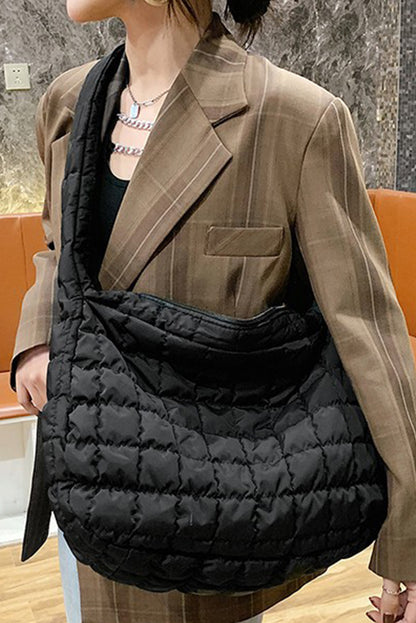 Grand sac à bandoulière matelassé beige clair avec fermeture éclair