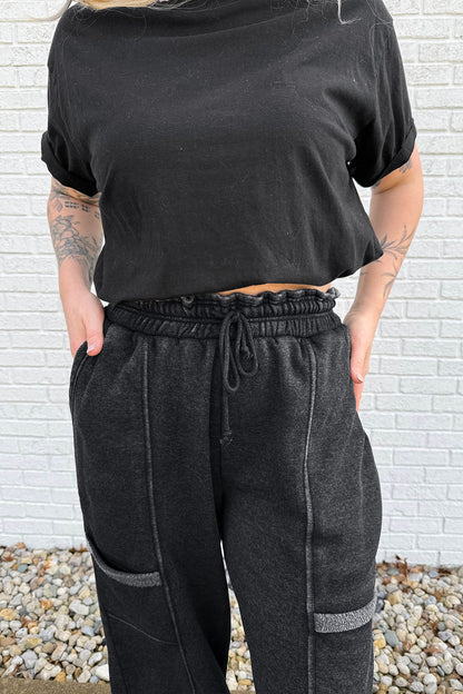 Carbon Grey Solid Colorblock Jogger Pants Set