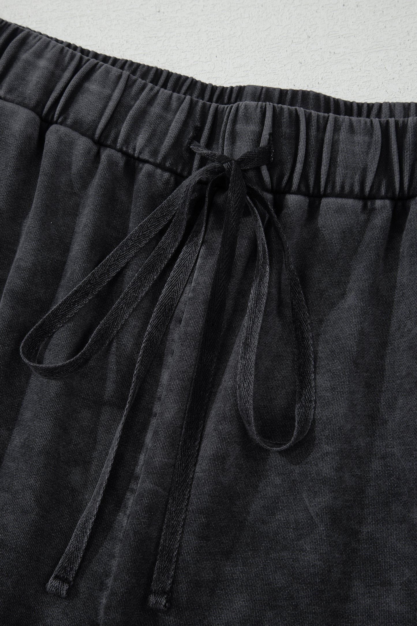 Black Plus Size Mineral Wash Exposed Seam Patchwork Drawstring Loose Pants