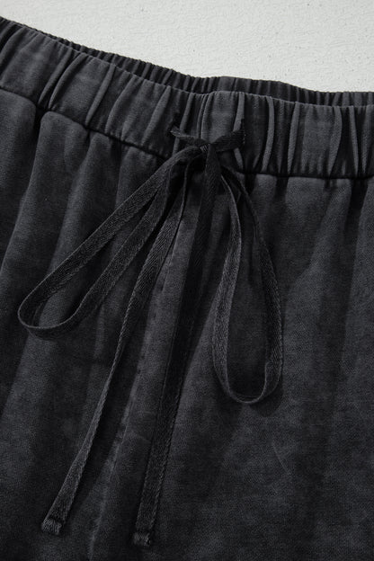 Black Plus Size Mineral Wash Exposed Seam Patchwork Drawstring Loose Pants