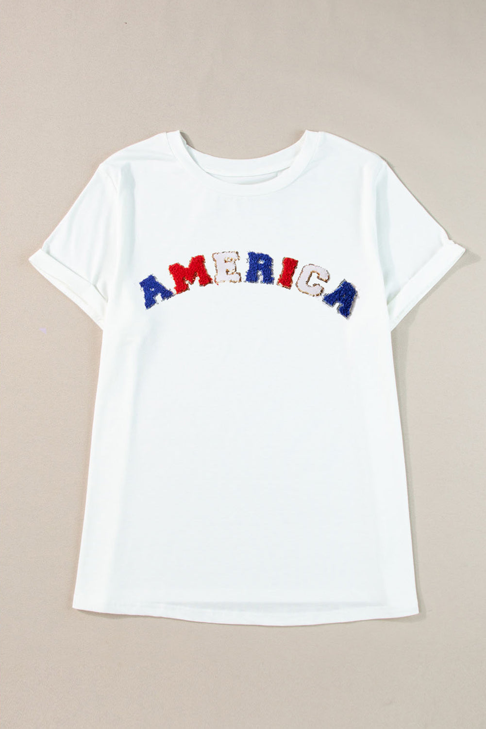 T-shirt blanc brodé en chenille AMERICA grande taille