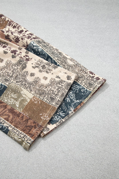 Khaki Western/ Patchwork Print Casual Shift Jeans