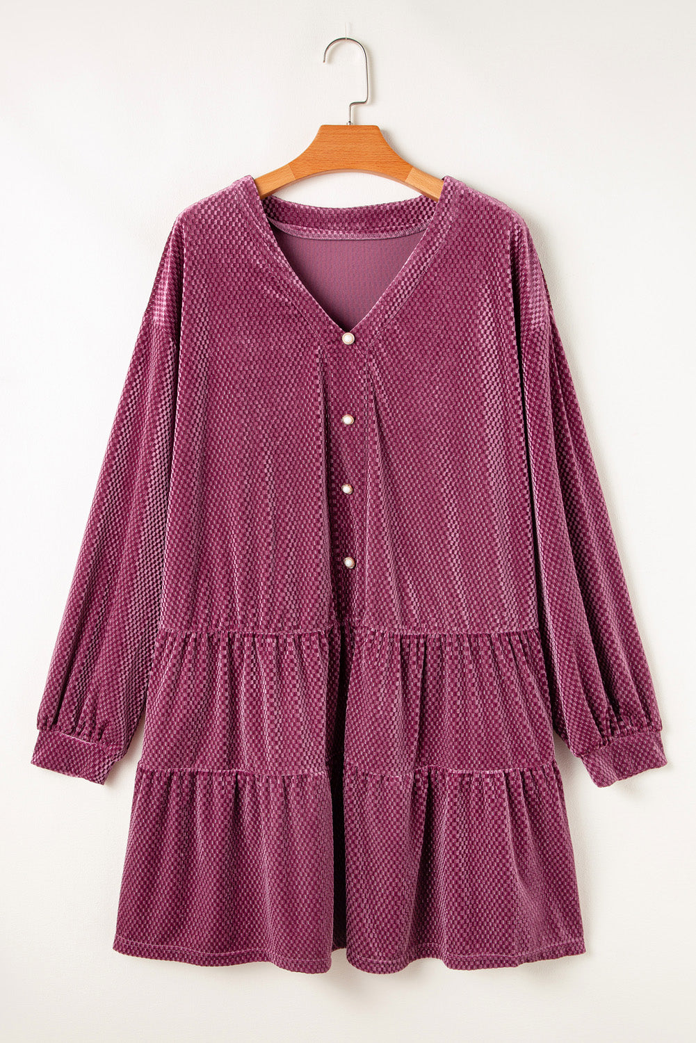 Robe à volants en velours texturé grande taille, couleur mauve prairie
