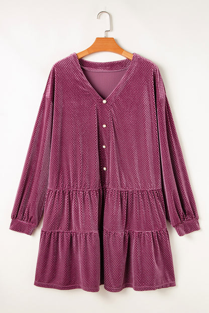 Robe à volants en velours texturé grande taille, couleur mauve prairie