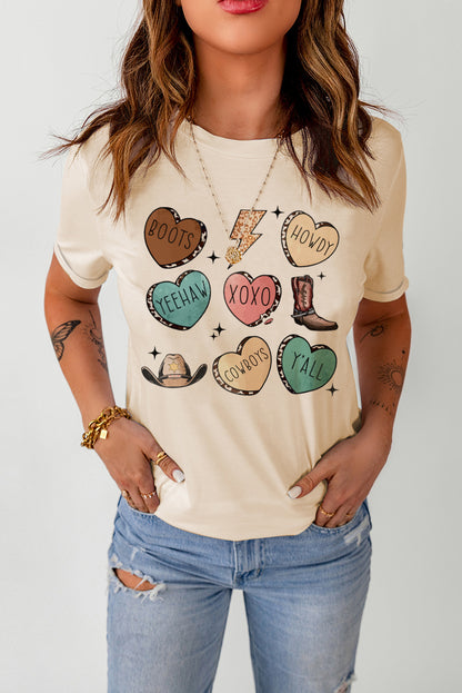 T-shirt graphique kaki Western Fashion Saint-Valentin