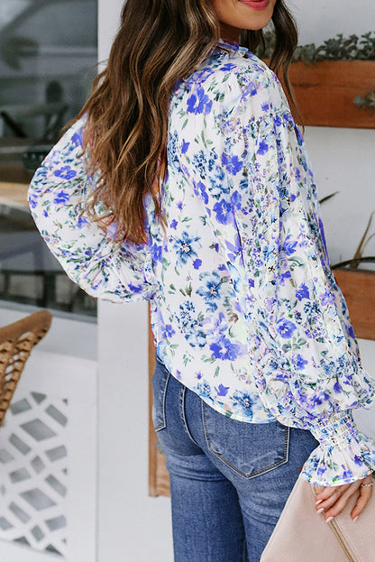 Blue Cakewalk Floral Smocked Blouse