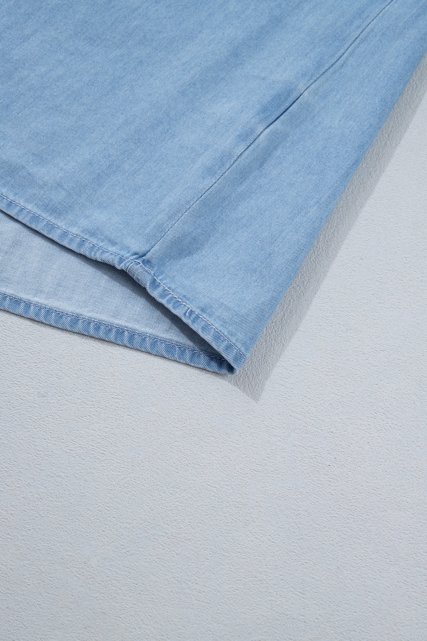 Beau Blue Western Ruffle V Neck Long Sleeve Chambray Blouse