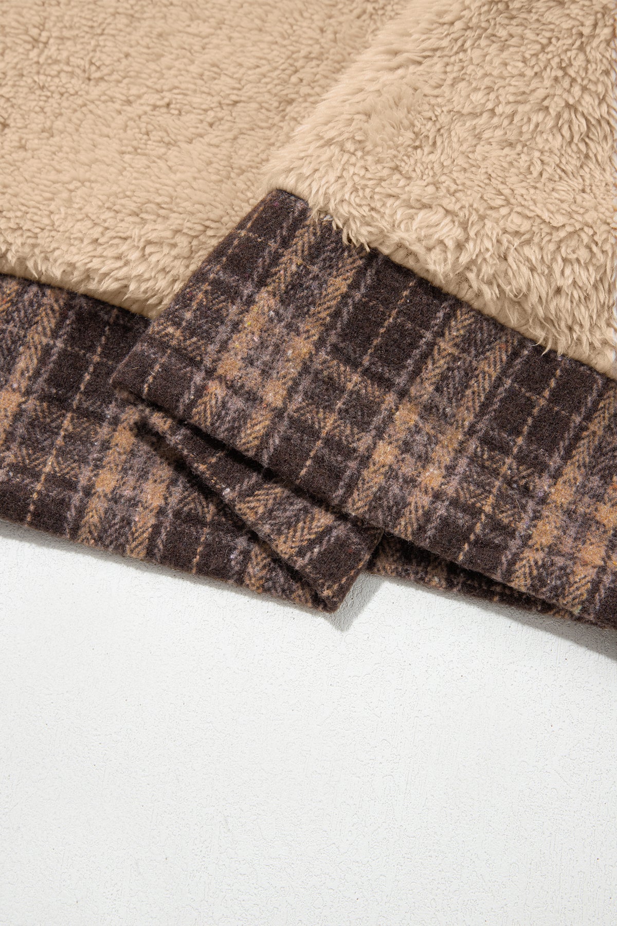 Light French Beige Plaid Collar Button Front Fleece Pullover Sweatshirt