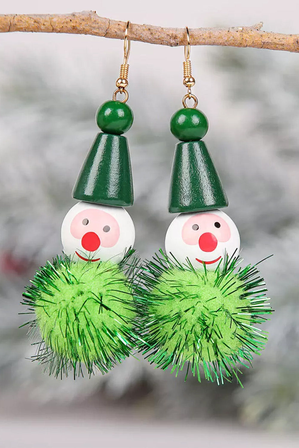 Green Christmas Glitter Elves Pom-Pom Earrings