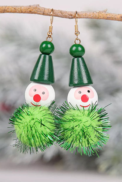 Green Christmas Glitter Elves Pom-Pom Earrings